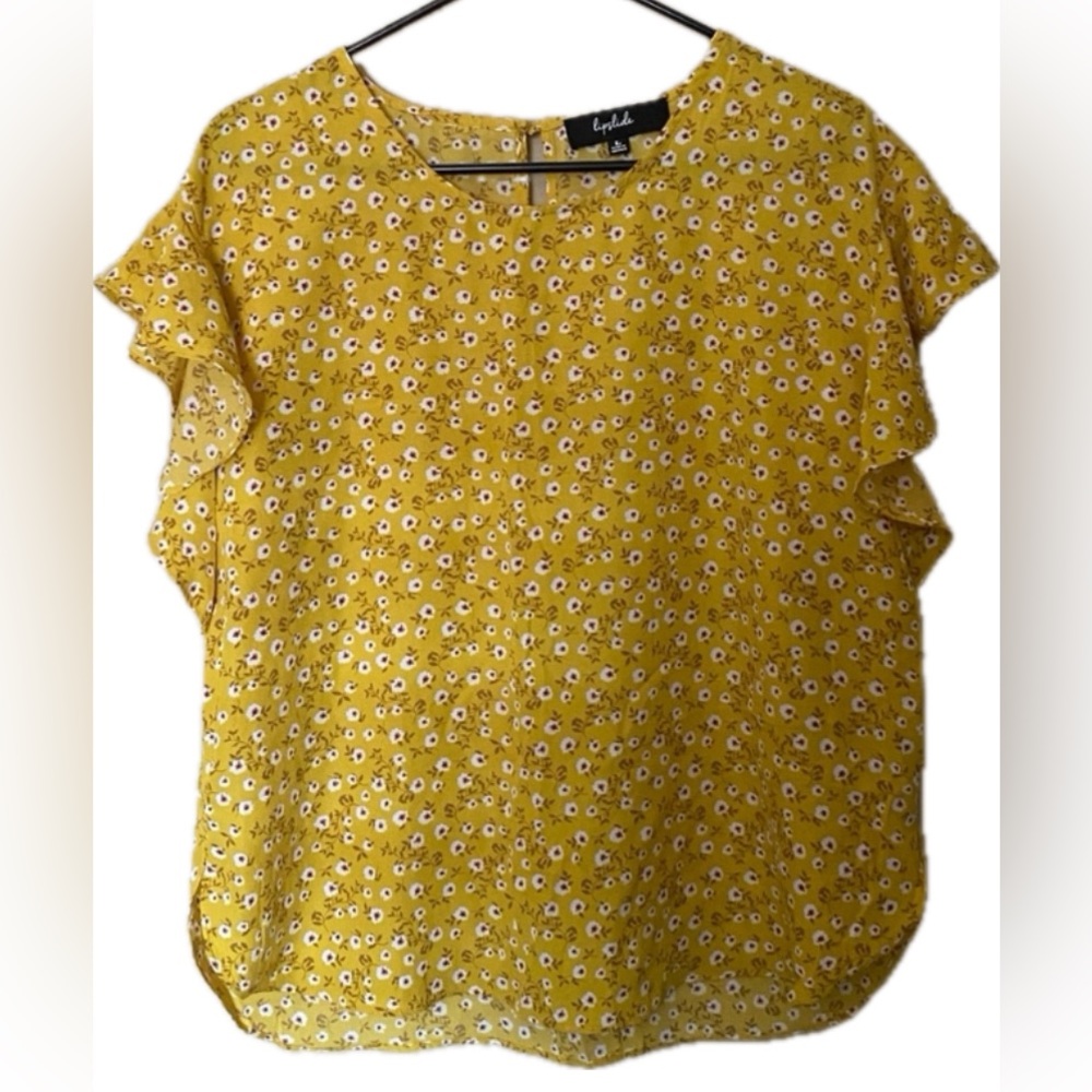Lipslide Women’s Yellow Floral Blouse,Size Large.